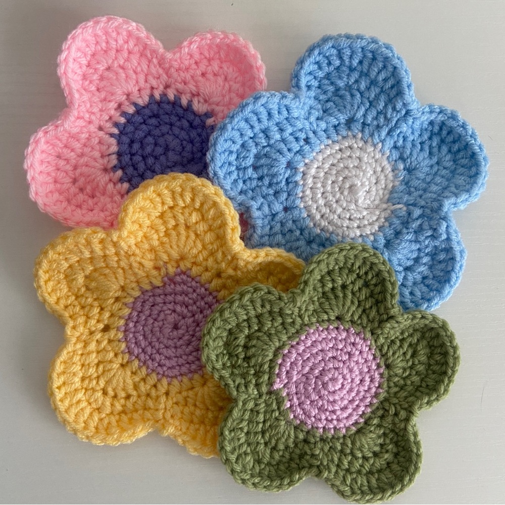 Crochet flower coasters